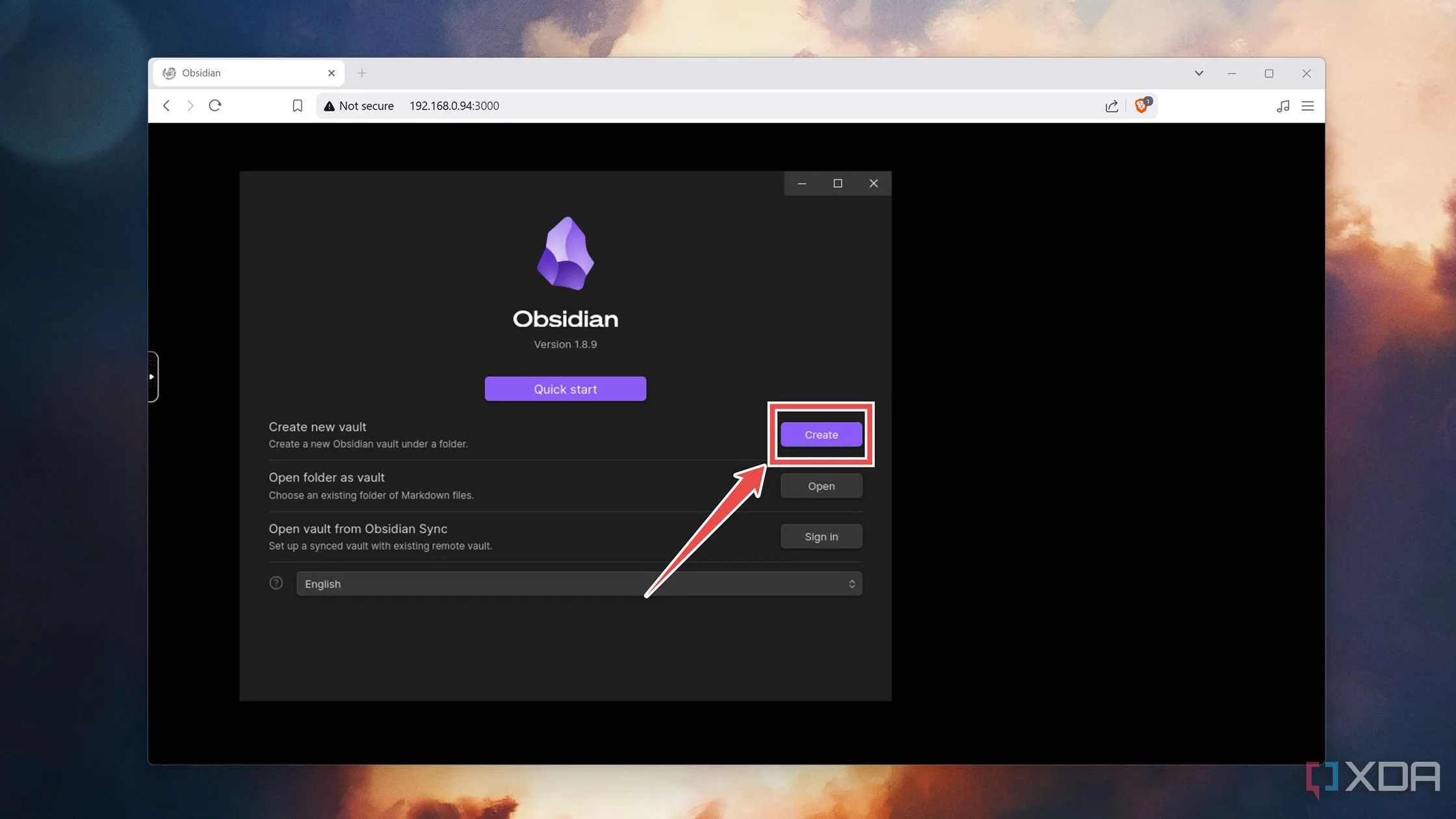 Tạo kho ghi chú (Vault) mới trong giao diện web Obsidian