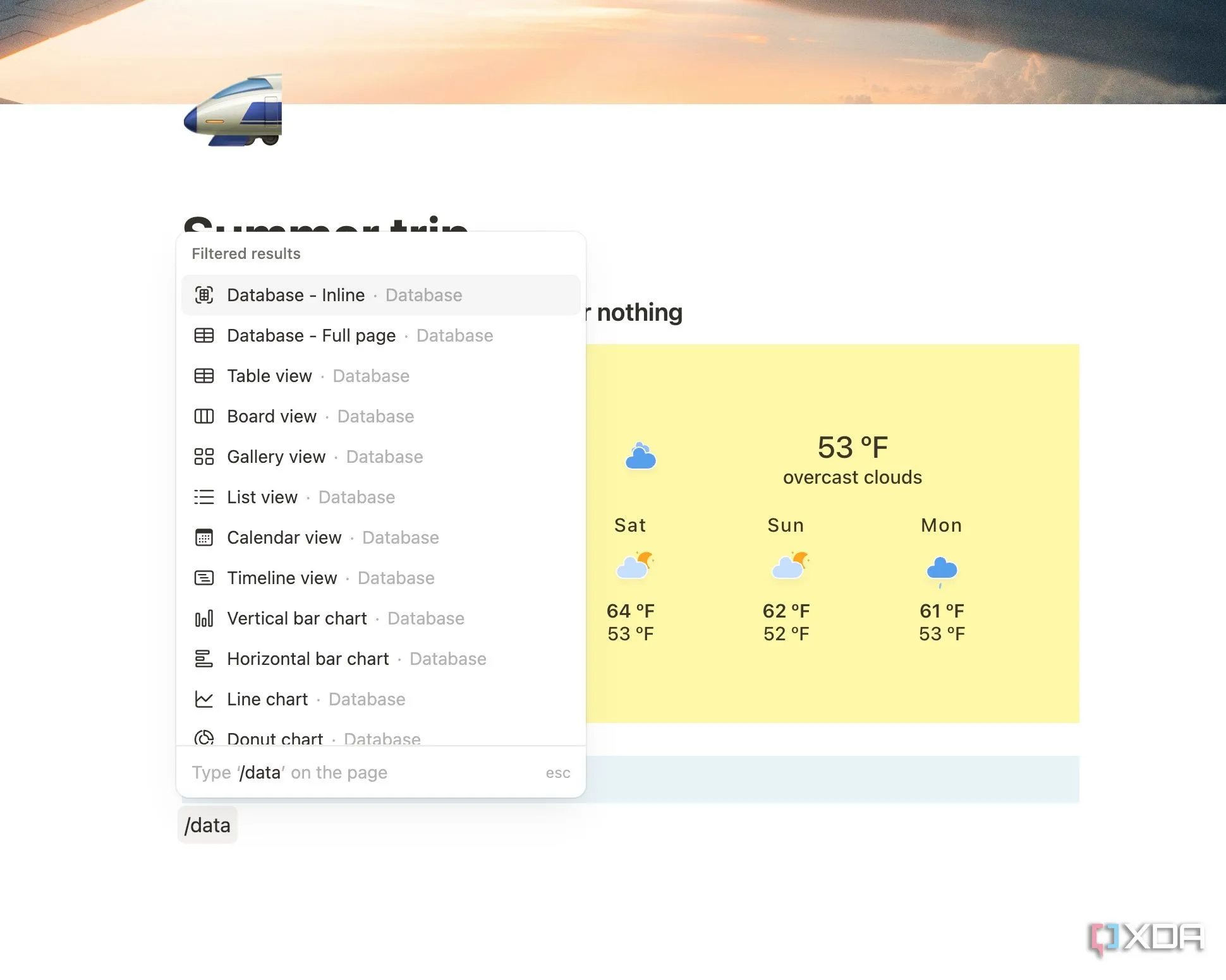 Tạo một database dạng bảng trống trong Notion để bắt đầu lập lịch trình du lịch
