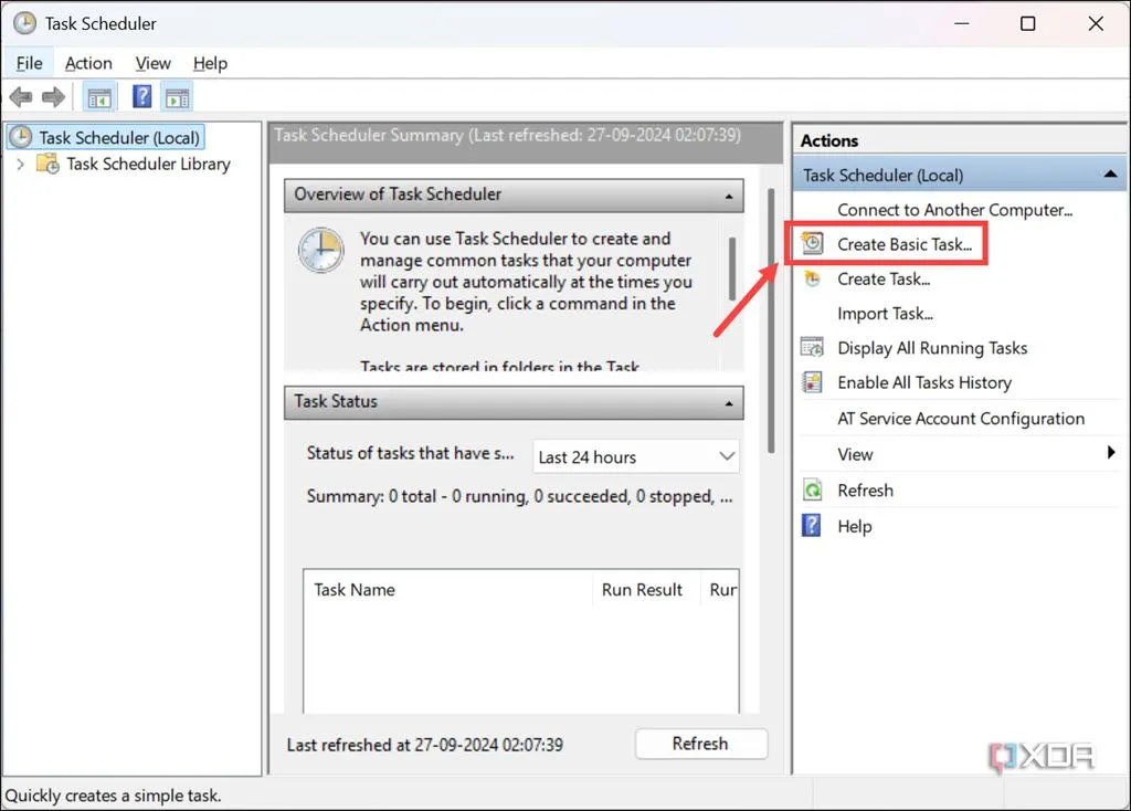 Tạo tác vụ cơ bản trong Task Scheduler để lên lịch tắt máy