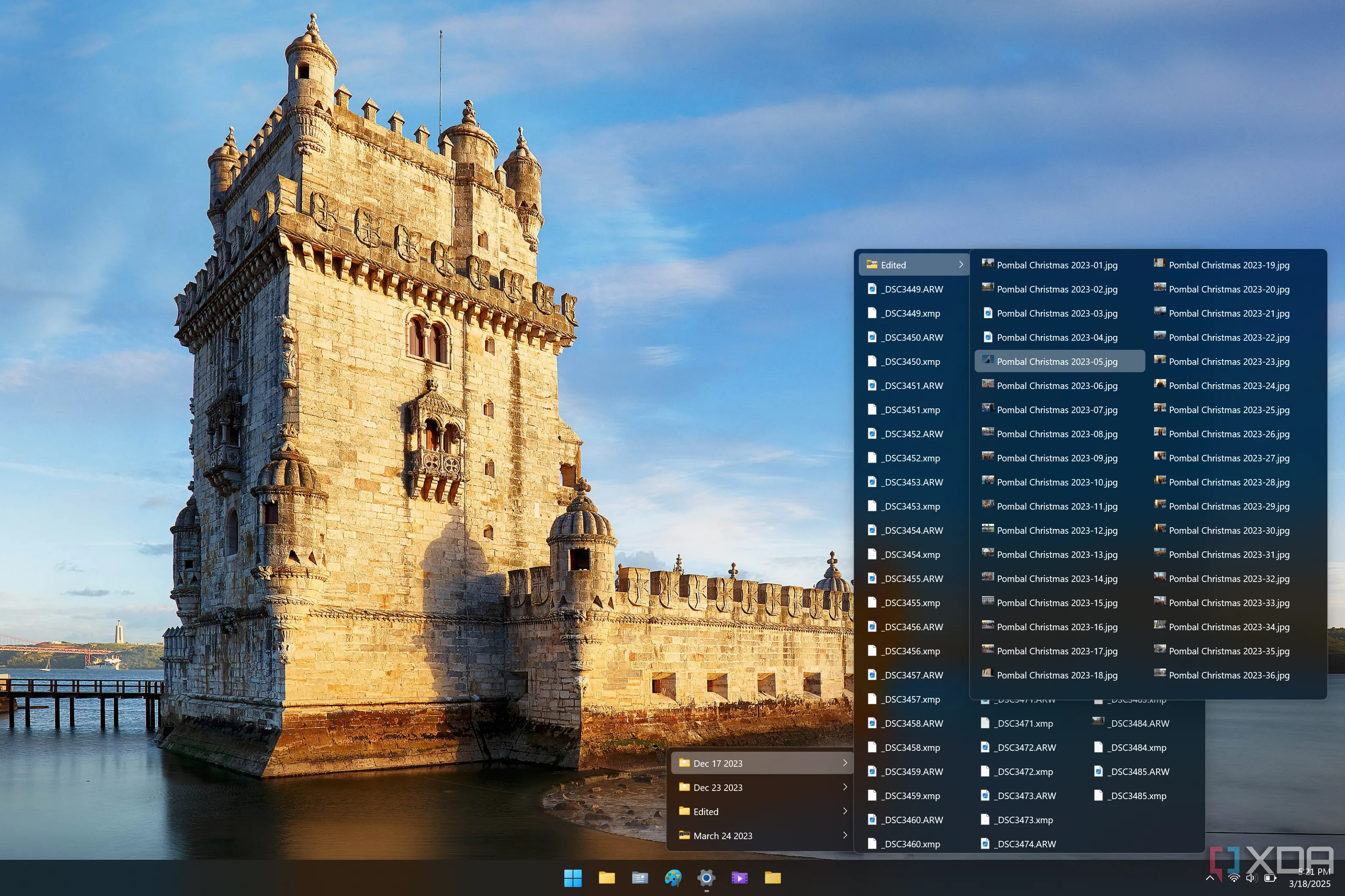 Thanh tác vụ Windows 11 với menu thư mục được ghim