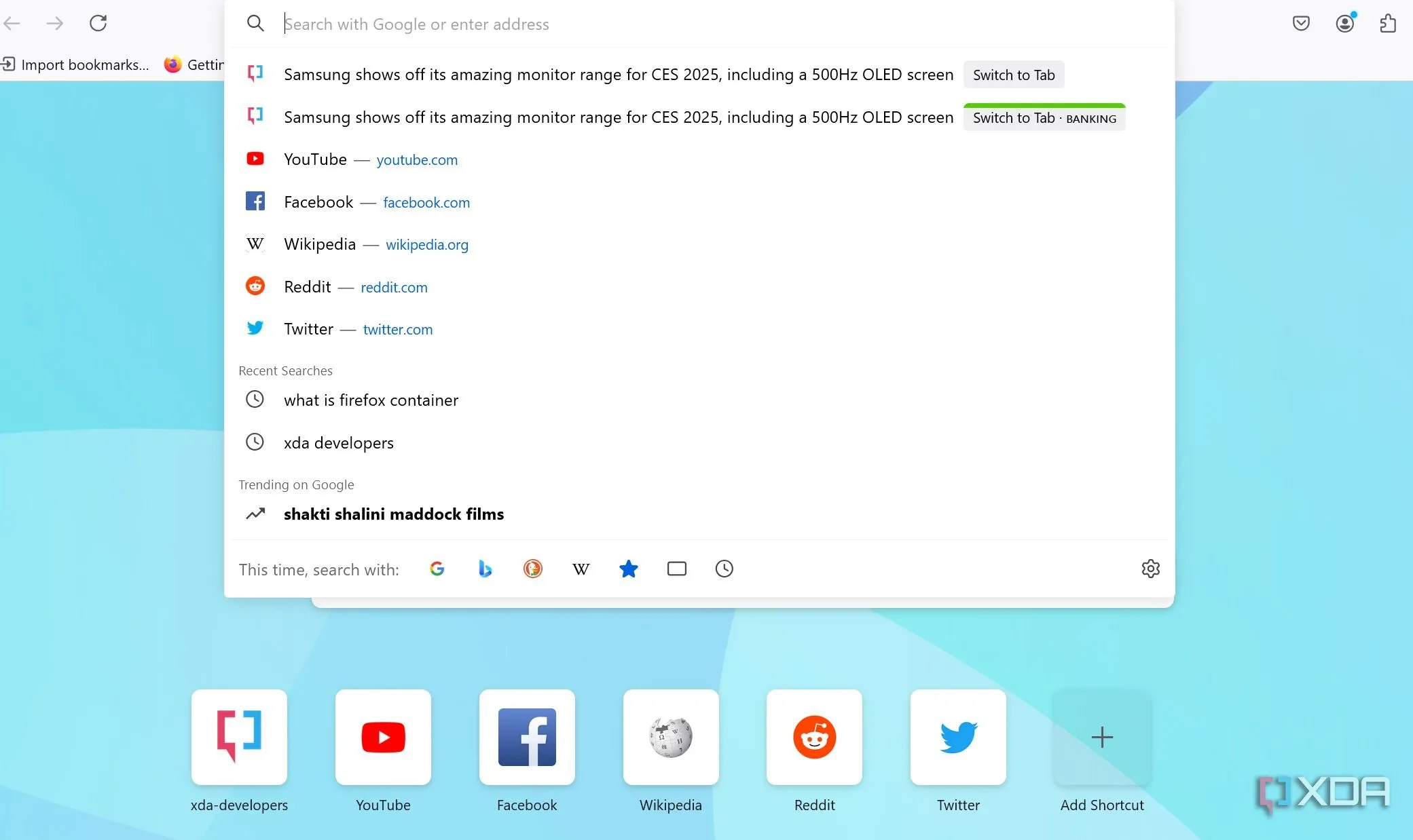 Thanh tìm kiếm và xu hướng của Firefox