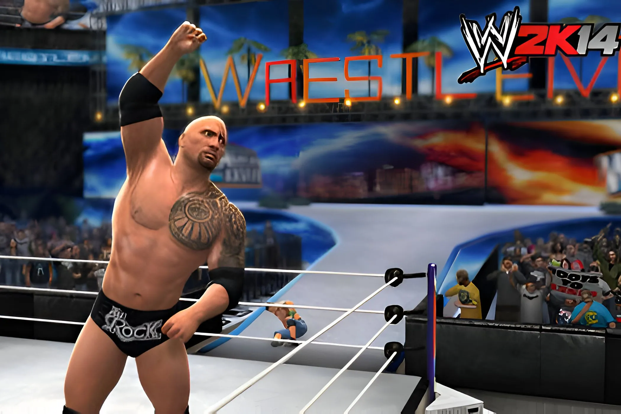 The Rock ăn mừng trong WWE 2K14
