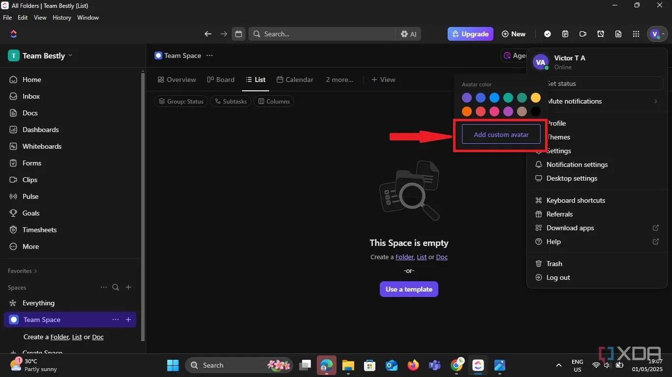Thêm ảnh đại diện cá nhân vào hồ sơ ClickUp để giúp thành viên nhóm dễ dàng nhận diện