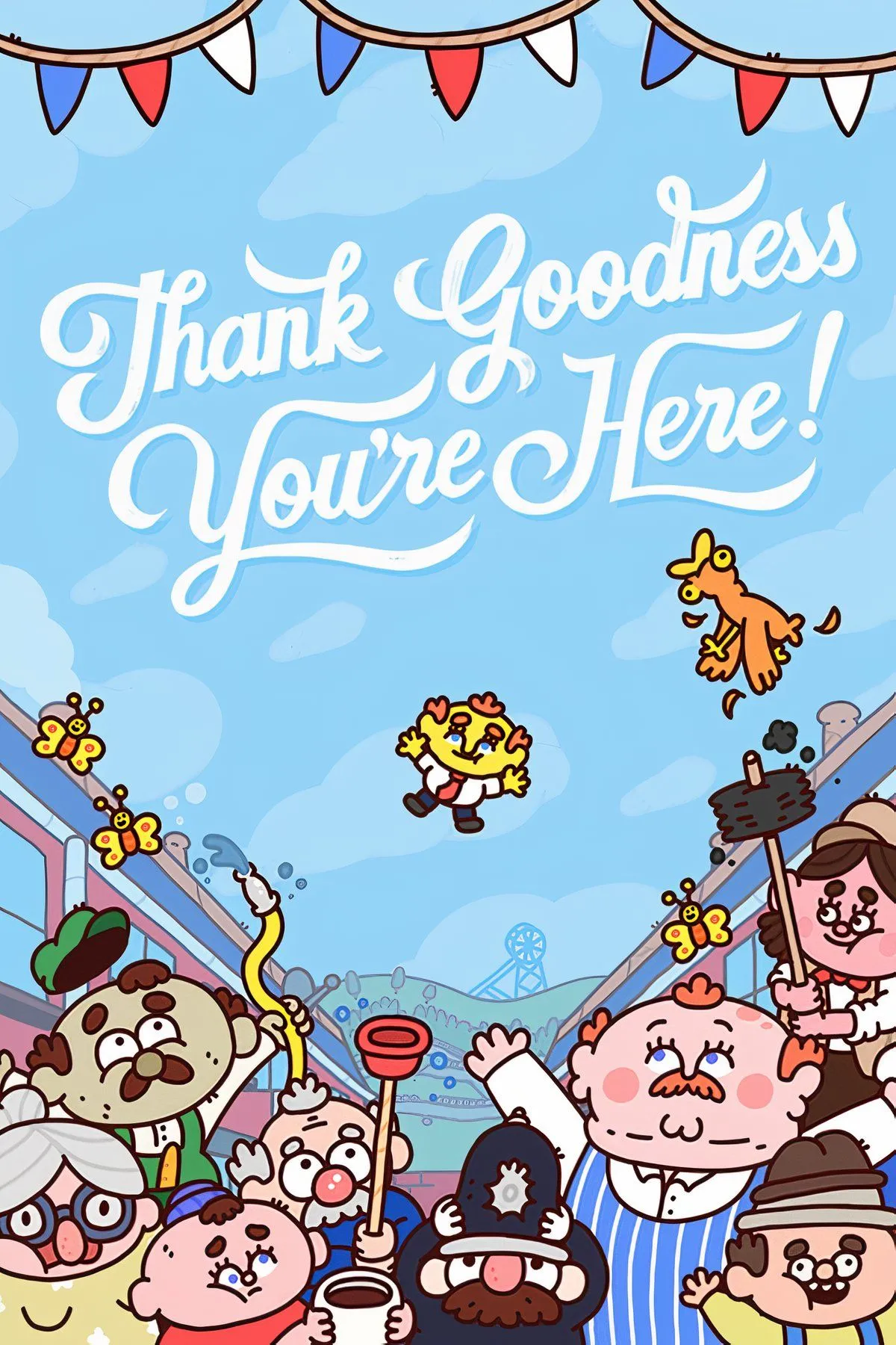 Thiết kế nhân vật hoạt hình ngộ nghĩnh trong game hài hước Thank Goodness You're Here!.
