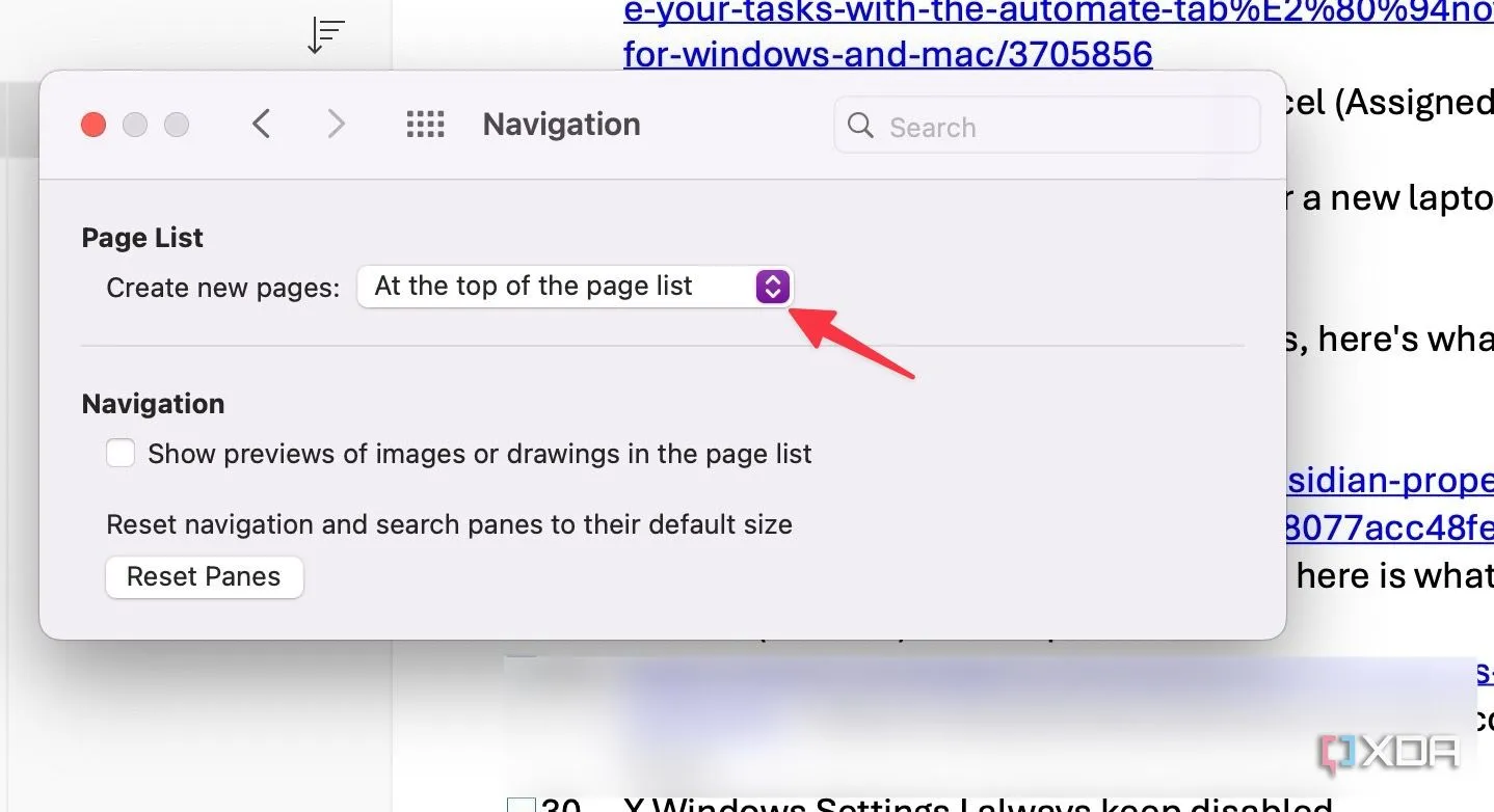 Thiết lập OneNote trên Mac để tạo trang mới ở đầu danh sách ghi chú