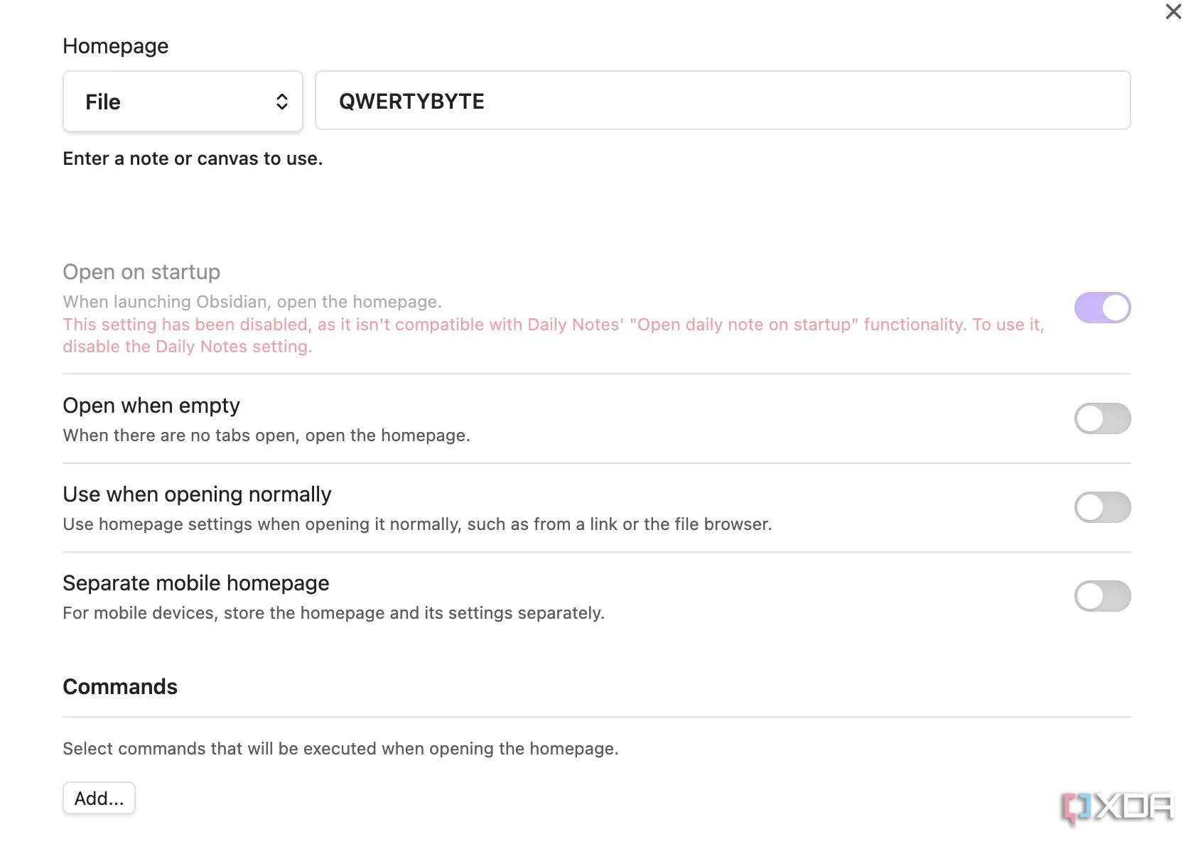 Thiết lập trang chủ tùy chỉnh trong Obsidian bằng plugin Homepage