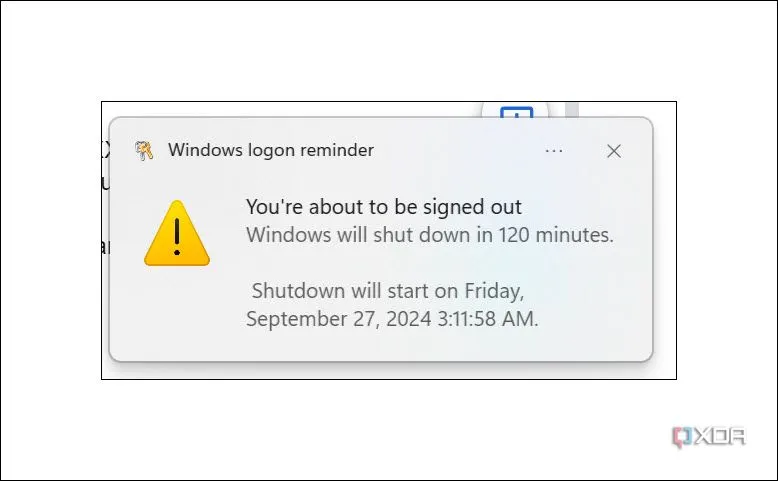 Thông báo hẹn giờ tắt máy tính tự động trên Windows