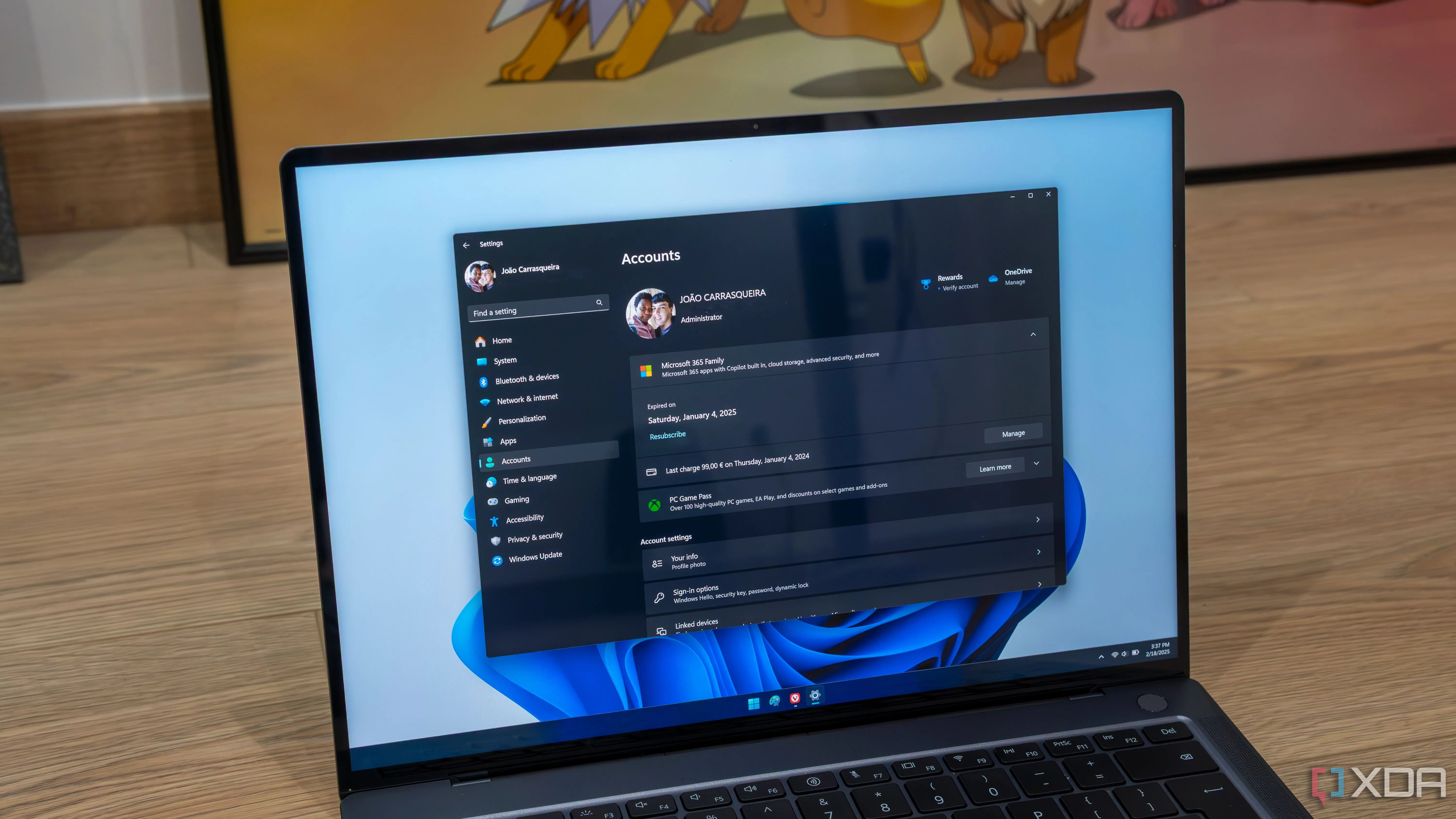 Thông tin tài khoản Microsoft trong Cài đặt Windows 11