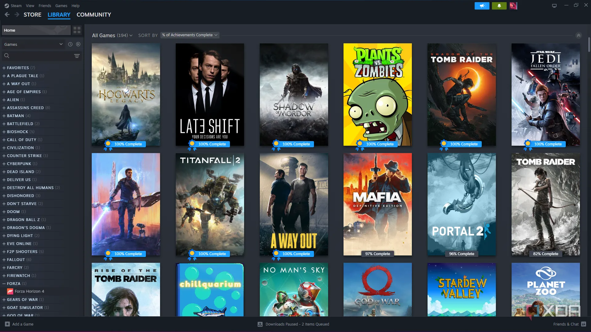 Thư viện game Steam hiển thị các trò chơi được tùy chỉnh đẹp mắt