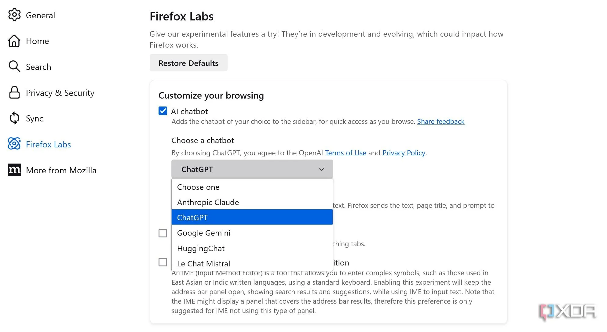 Tích hợp chatbot AI trên Firefox