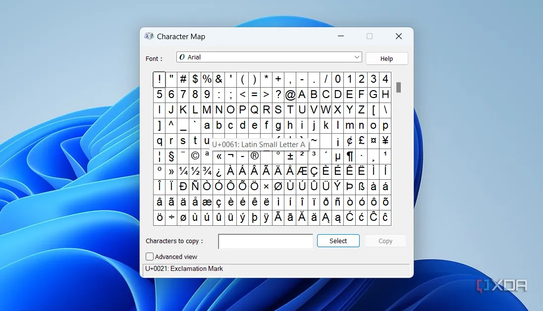 Tiện ích Character Map hiển thị bảng ký tự đặc biệt trên Windows 11