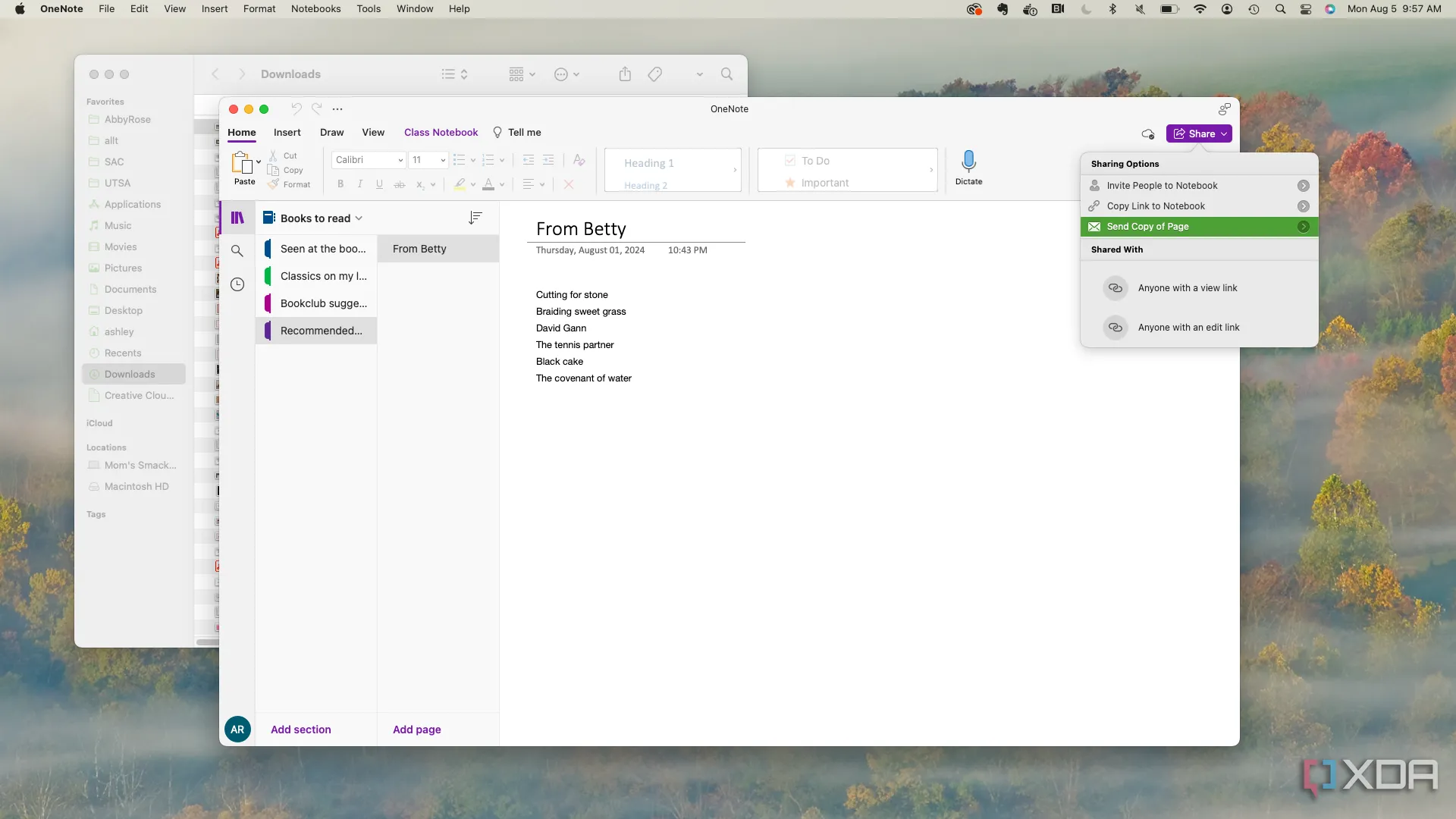 Tính năng chia sẻ liên kết trong OneNote trên máy tính để bàn, cho thấy khả năng cộng tác còn hạn chế