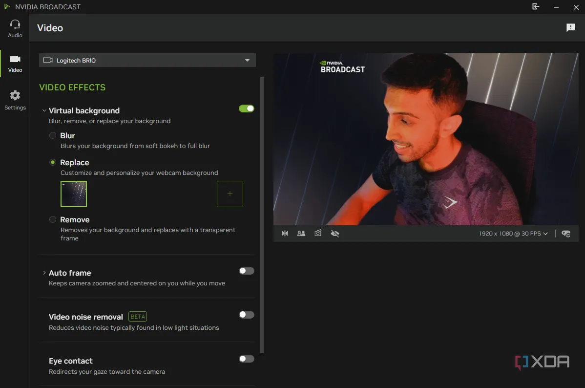 Tính năng xóa nền bằng AI trong ứng dụng Nvidia Broadcast