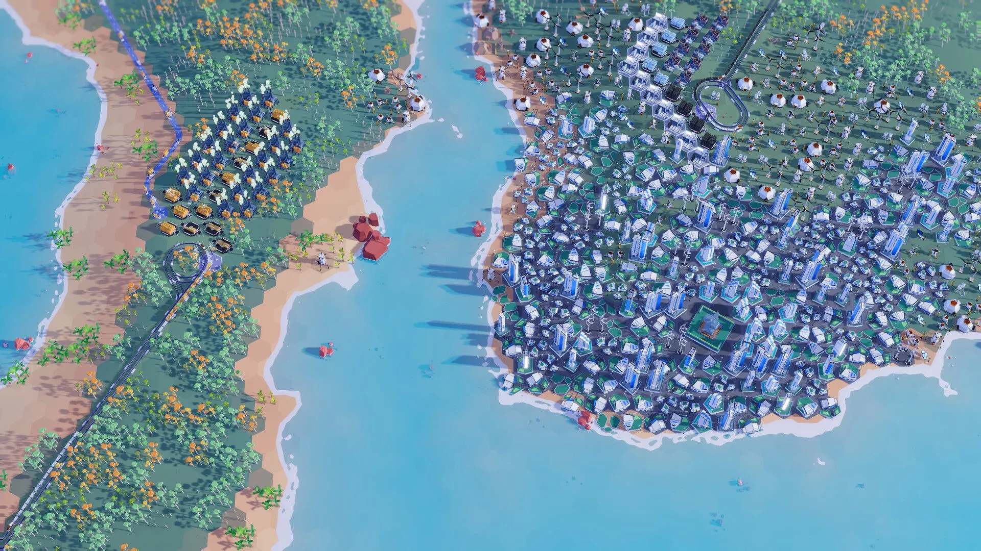 Toàn cảnh hành tinh với các khu công nghiệp và môi trường tự nhiên trong Plan B: Terraform