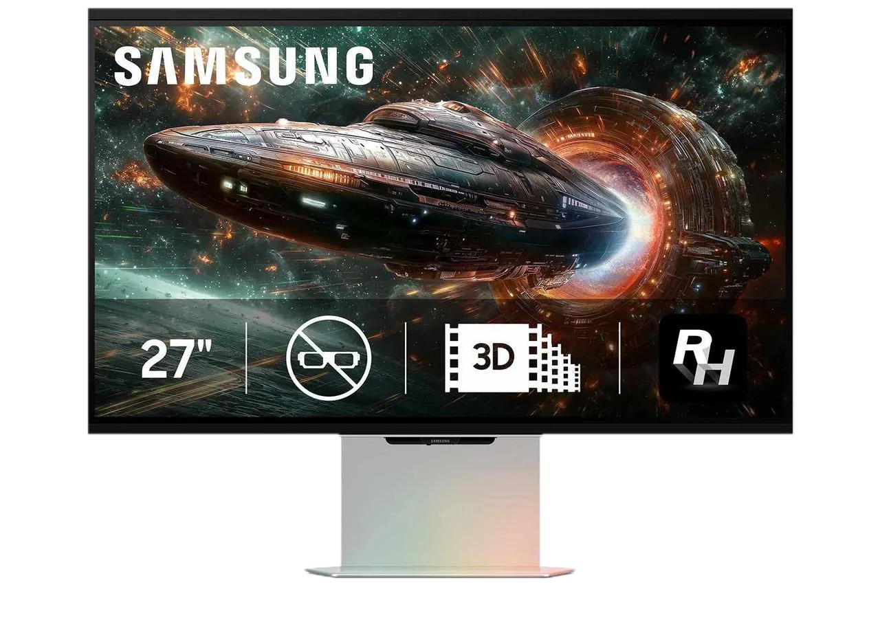 Tổng quan màn hình chơi game Samsung Odyssey 3D từ góc nhìn nghiêng