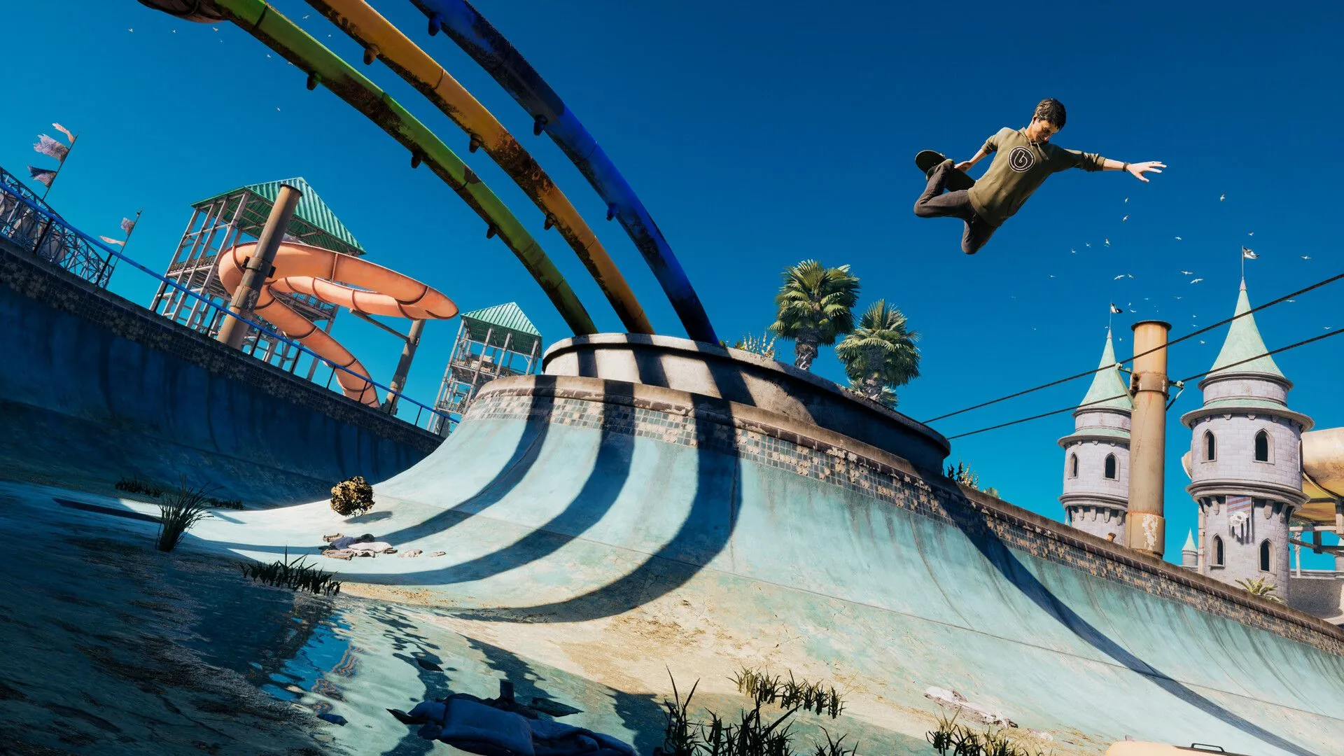 Tony Hawk hoặc Bam Margera thực hiện một pha nhào lộn ấn tượng trên không trung trong THPS 3 + 4.