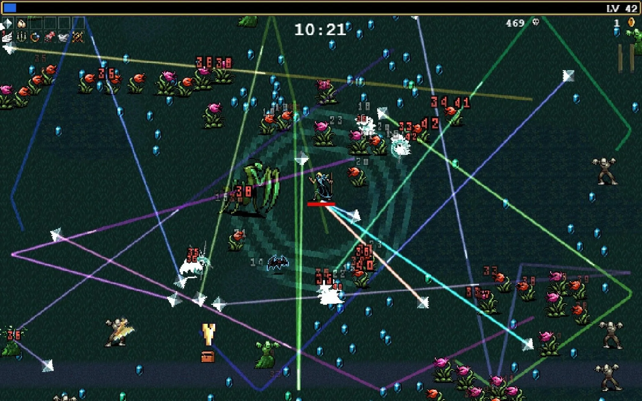 Trải nghiệm game hành động roguelite với hiệu ứng ánh sáng rực rỡ và các tia laser