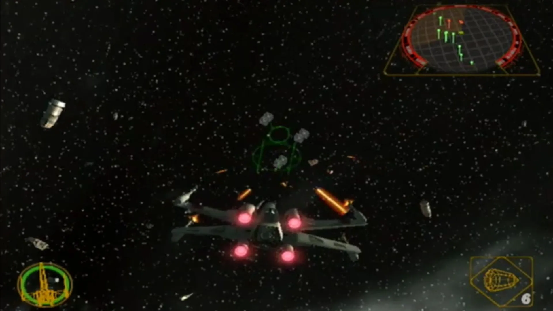 Trận không chiến kịch tính giữa X-Wing và TIE Fighters trong game Star Wars Rogue Squadron II Rogue Leader