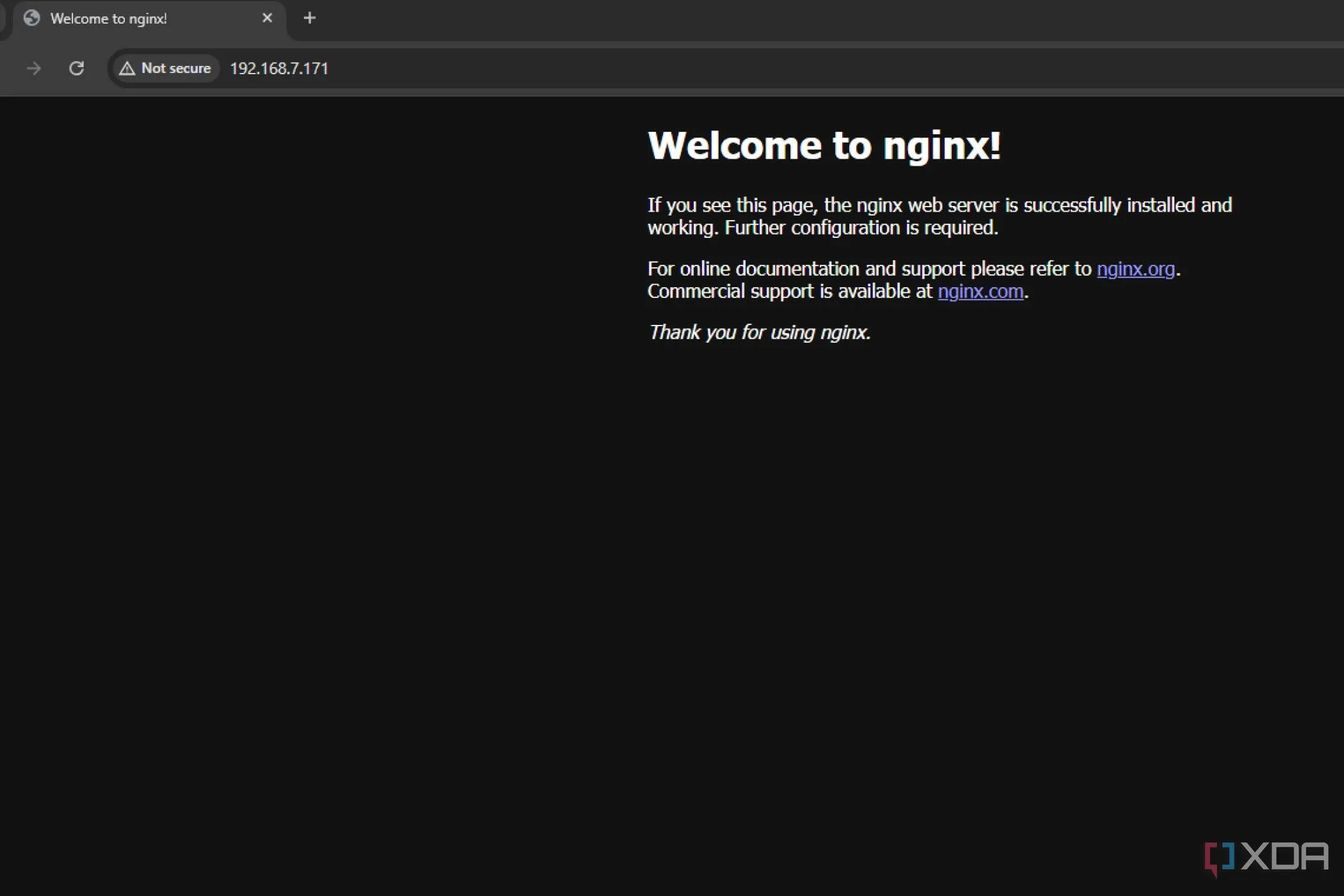 Trang chào mừng &quot;Welcome to nginx!&quot; hiển thị khi truy cập IP máy chủ sau khi cài đặt Nginx thành công