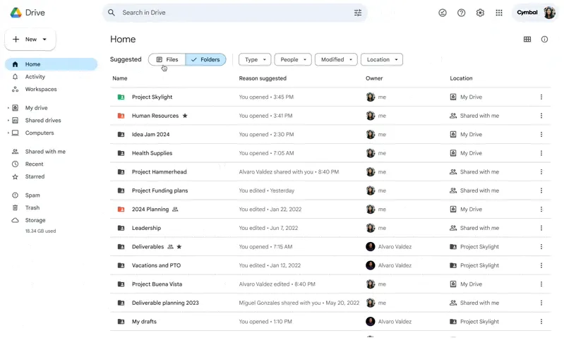 Trang chủ mới của Google Drive hiển thị các tùy chọn lưu trữ và quản lý tài liệu
