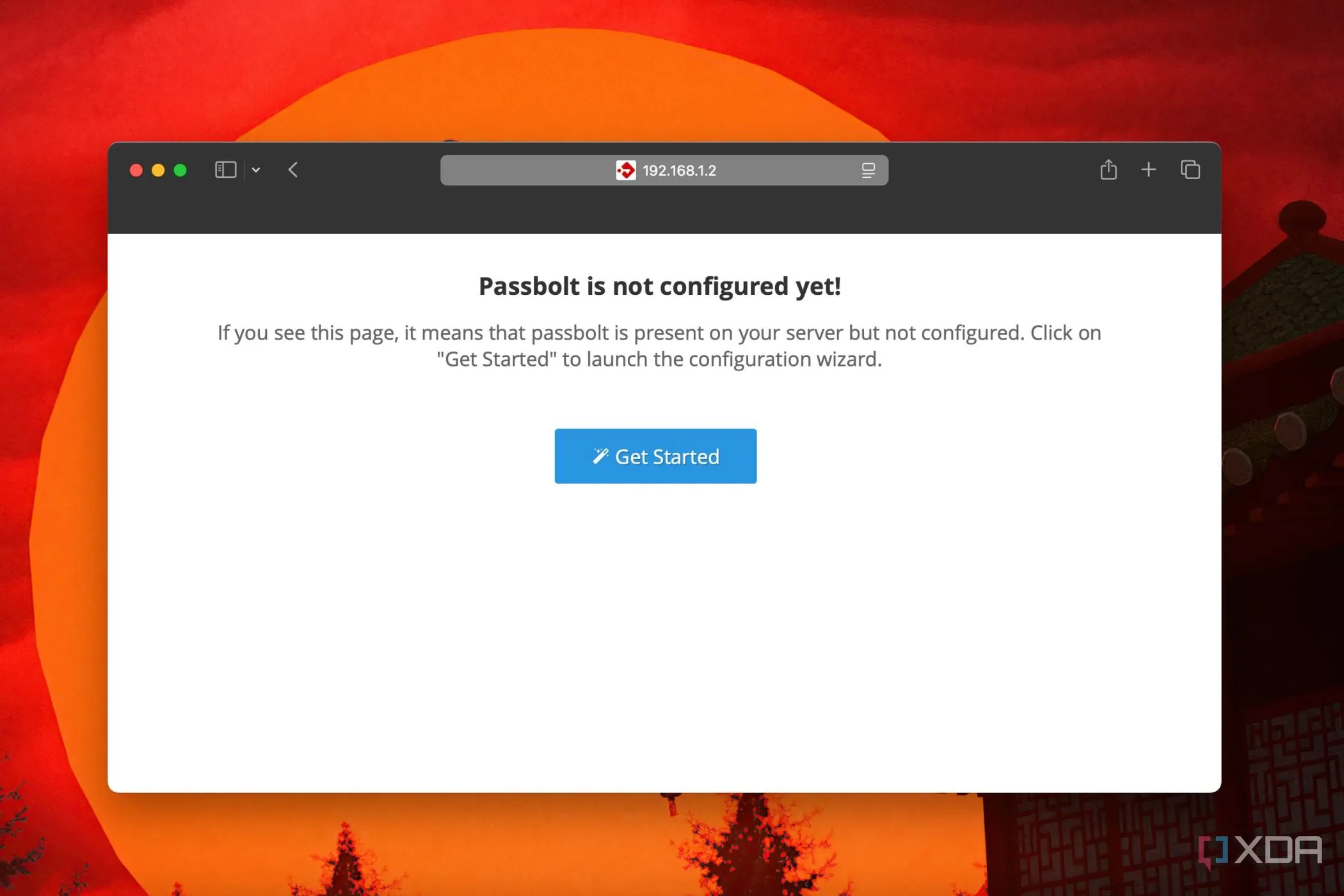 Trang &quot;Get Started&quot; của Passbolt trong trình duyệt để bắt đầu cấu hình