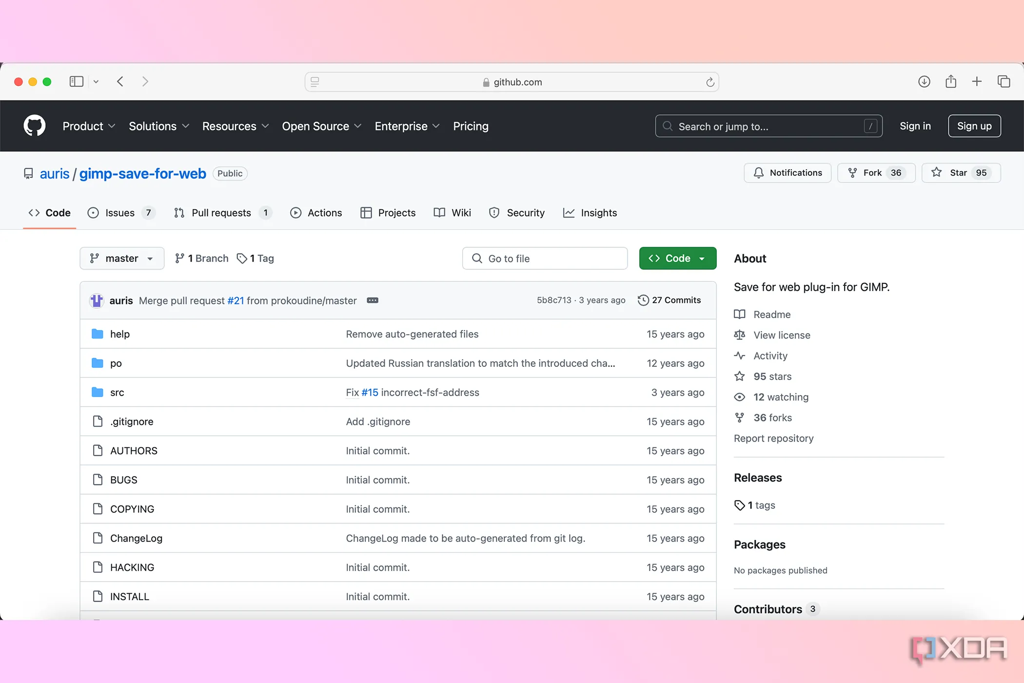 Trang GitHub của plugin Save For Web cho GIMP, giúp tối ưu ảnh đăng website