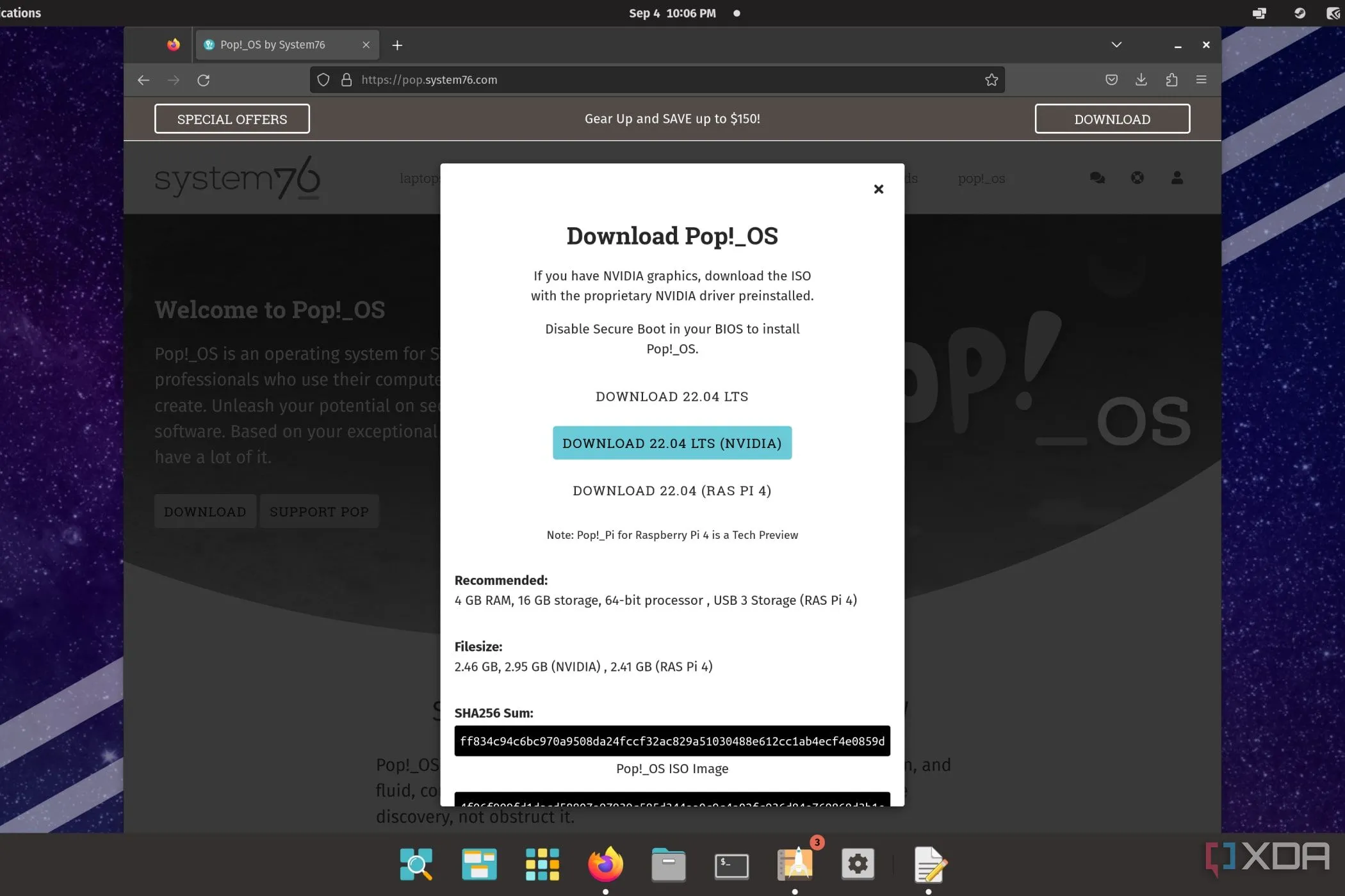 Trang tải xuống Pop!_OS phiên bản 22.04 LTS, với tùy chọn tích hợp sẵn driver NVIDIA, thân thiện với người dùng mới