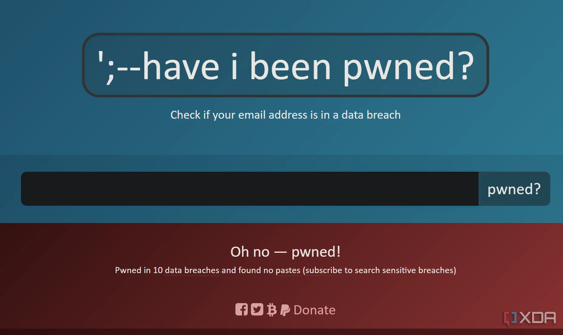 Trang web HaveIBeenPwned hiển thị trạng thái bị lộ dữ liệu, công cụ kiểm tra rò rỉ mật khẩu.