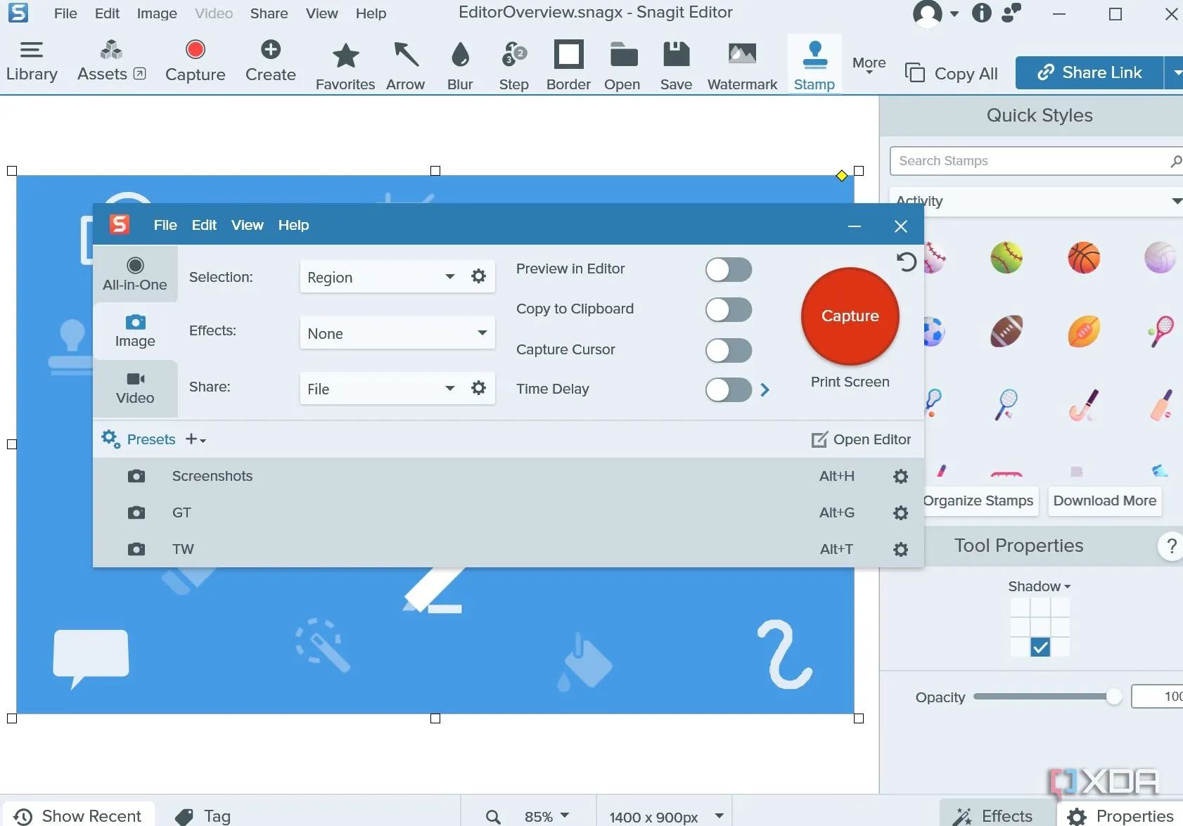 Trình chỉnh sửa Snagit với tính năng chụp cuộn trang và ghi màn hình