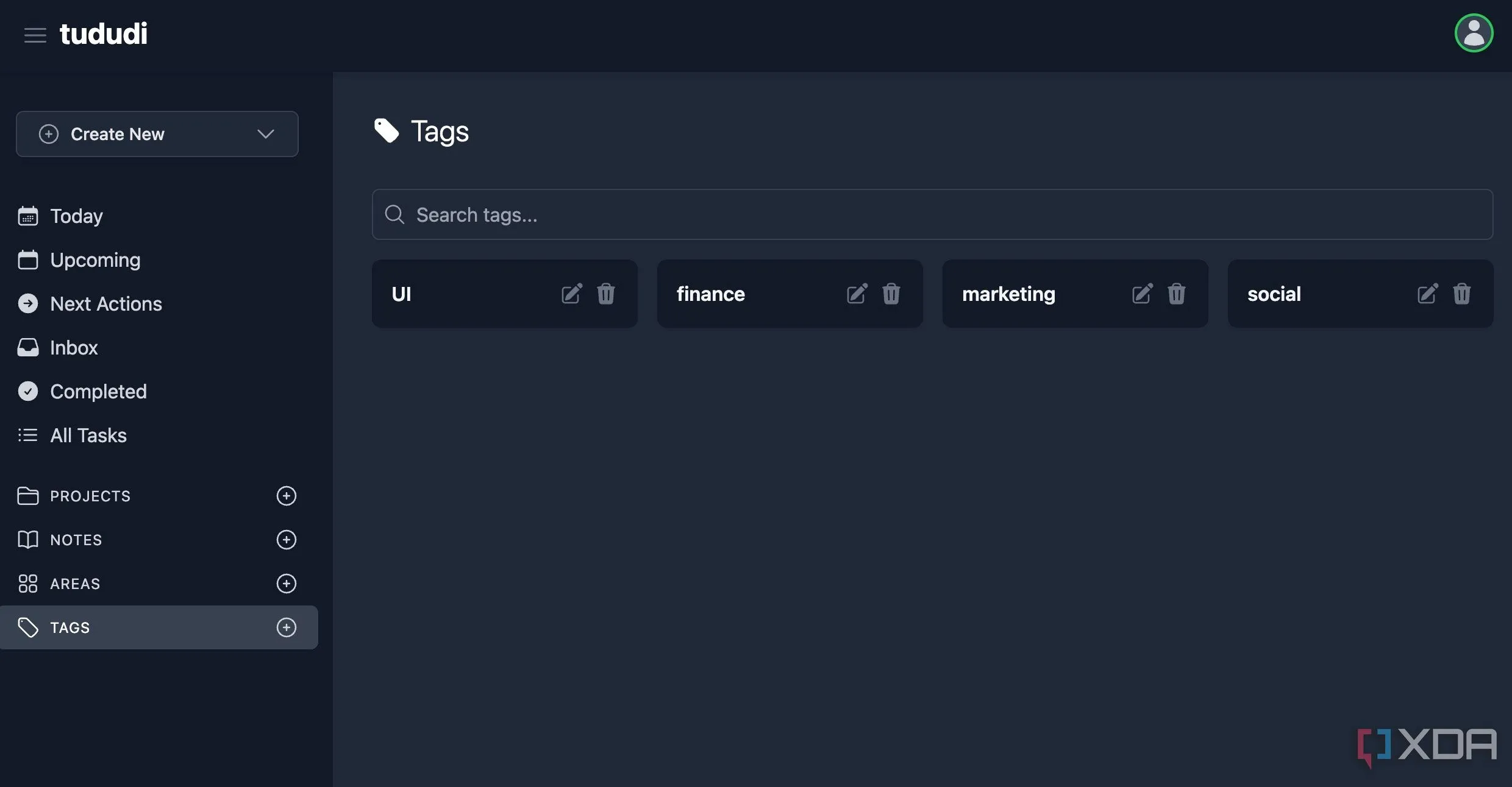 Tududi Tags: Minh họa cách sử dụng thẻ để phân loại tác vụ và ghi chú