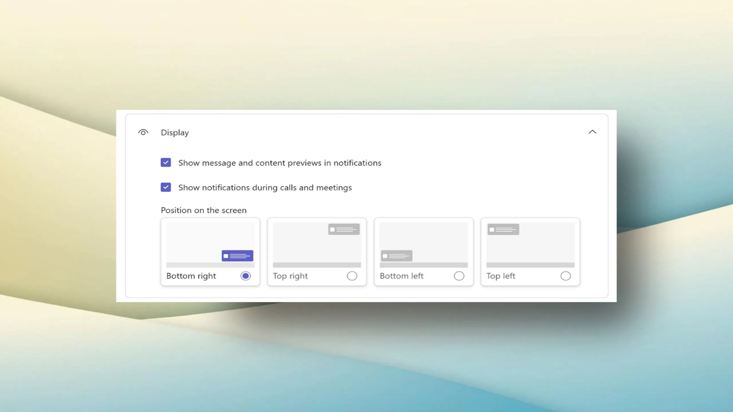 Tùy chỉnh cài đặt vị trí thông báo banner trong Microsoft Teams trên giao diện Windows client