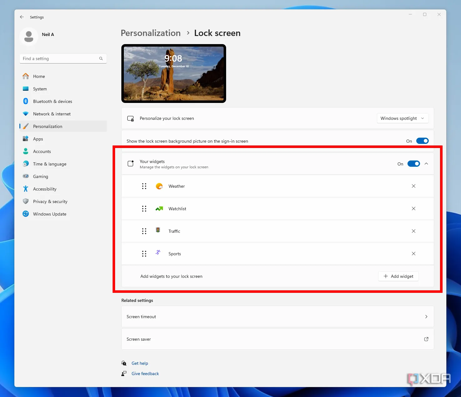 Tùy chỉnh widget màn hình khóa trên Windows 11 trong phần Cài đặt
