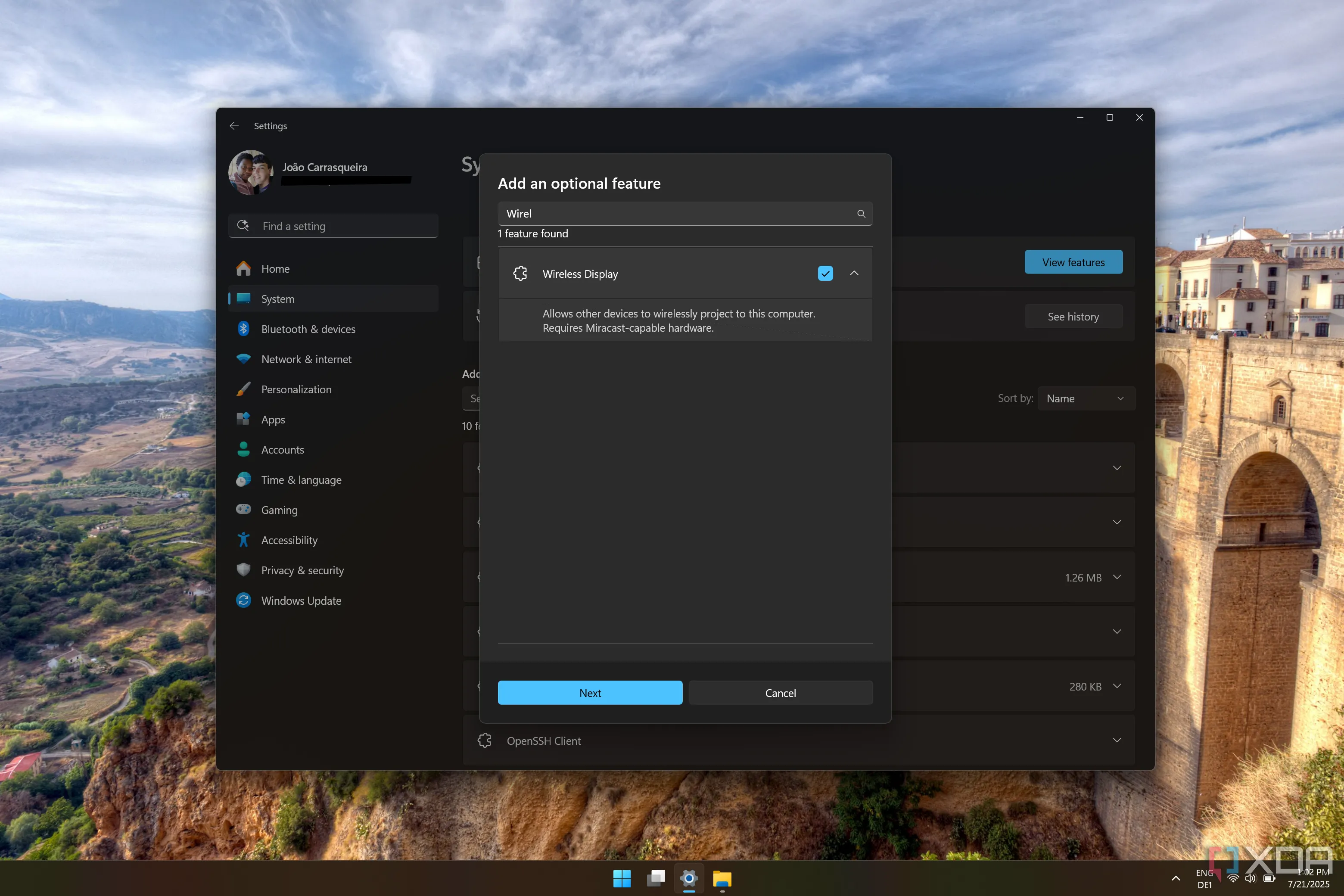 Tùy chọn cài đặt tính năng Màn hình không dây (Wireless Display) trong Windows 11