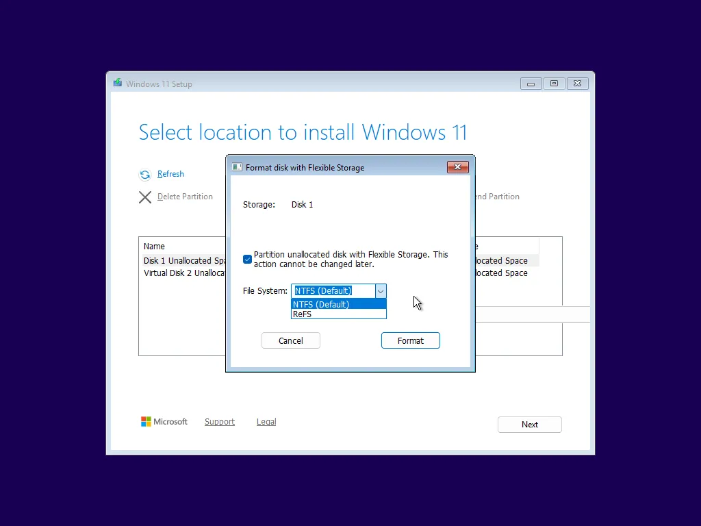 Tùy chọn Flexible Storage cho hệ thống tệp ReFS khi cài đặt Windows 11