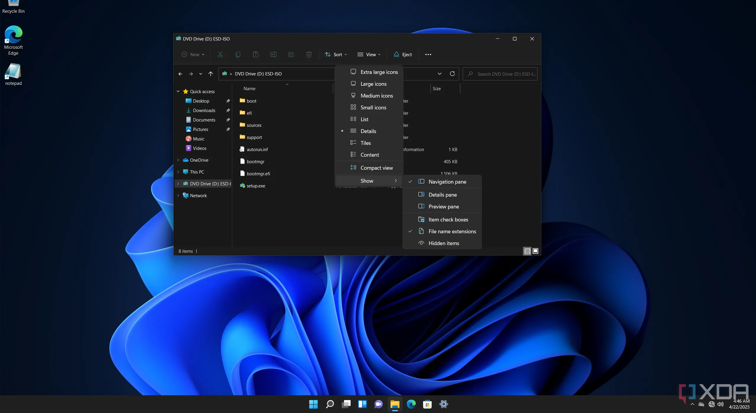 Tùy chọn hiển thị phần mở rộng tệp tin trong File Explorer của Windows 11