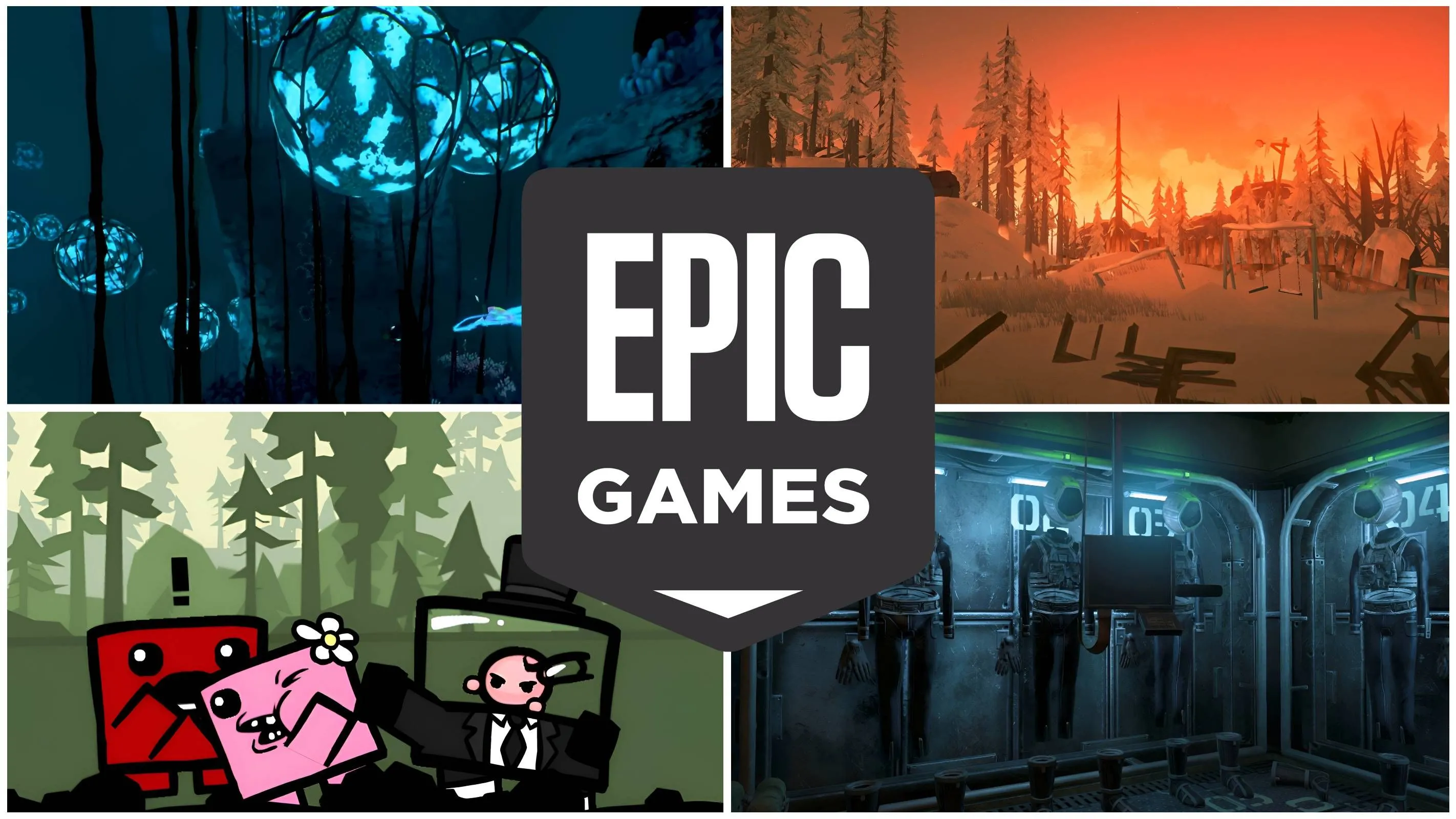 Tuyển tập các tựa game miễn phí hấp dẫn trên Epic Games Store, với logo Epic Games nổi bật ở trung tâm.