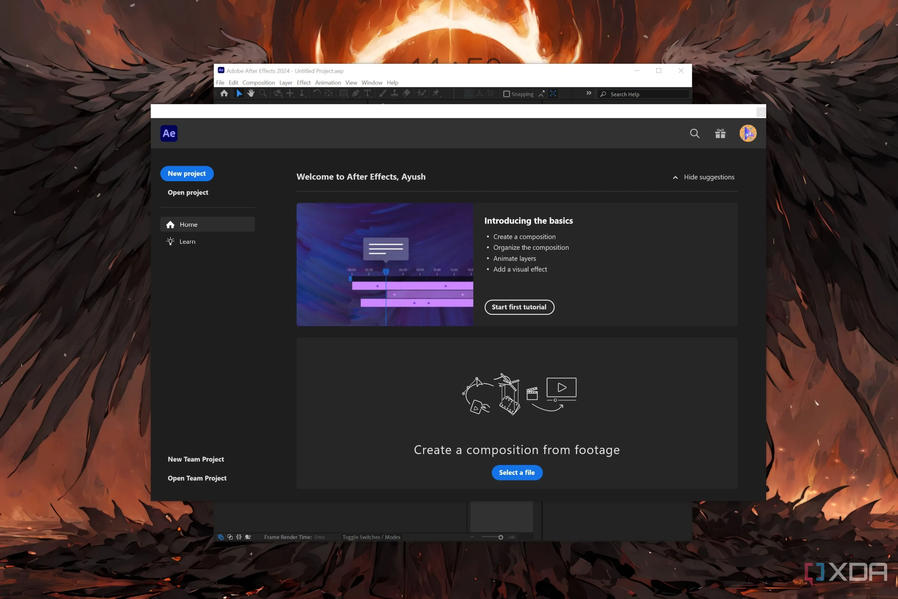 Ứng dụng Adobe After Effects đang chạy
