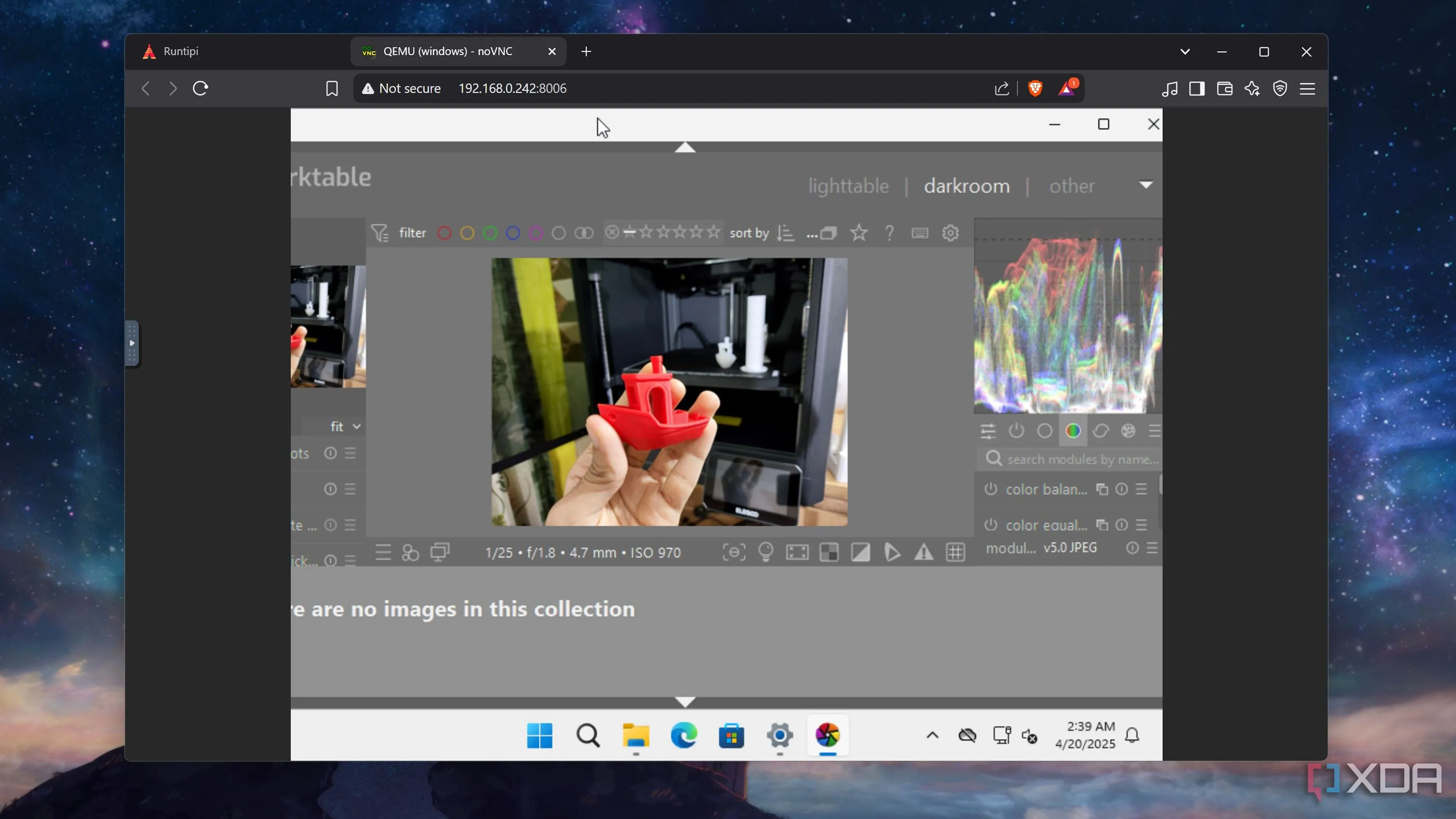 Ứng dụng chỉnh sửa ảnh Darktable hoạt động trên container Windows 11 Raspberry Pi