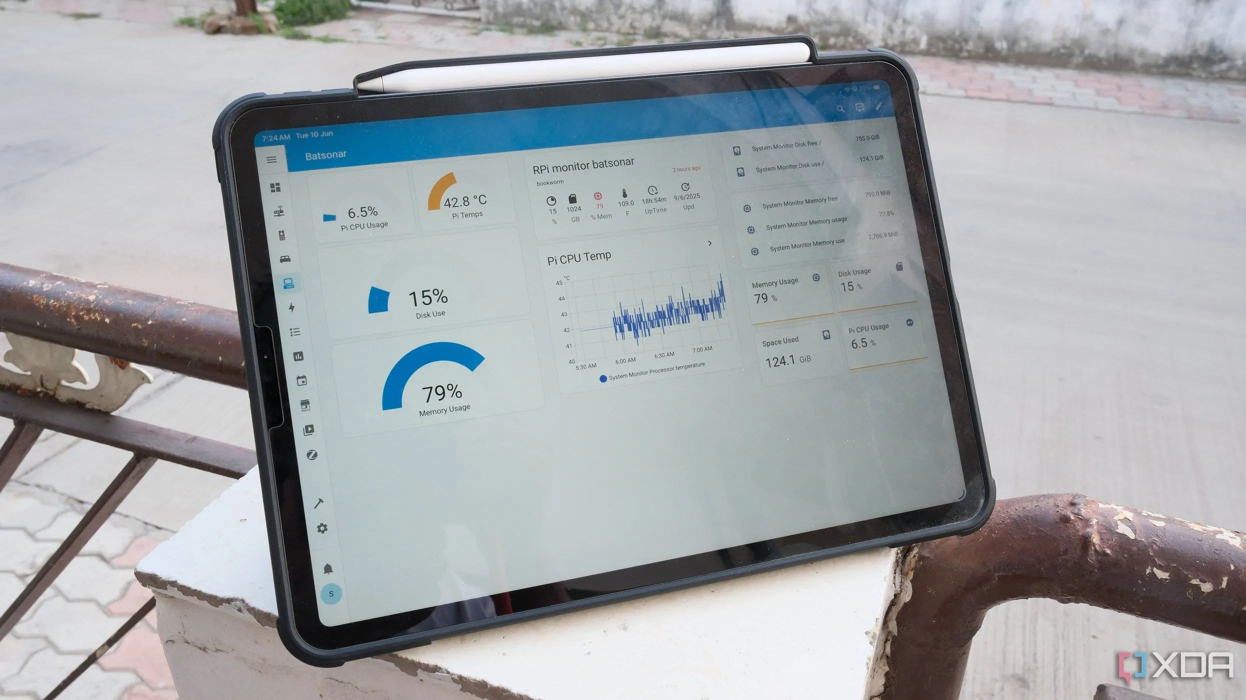 Ứng dụng Home Assistant trên máy tính bảng hiển thị trạng thái hệ thống Raspberry Pi và thông tin mạng