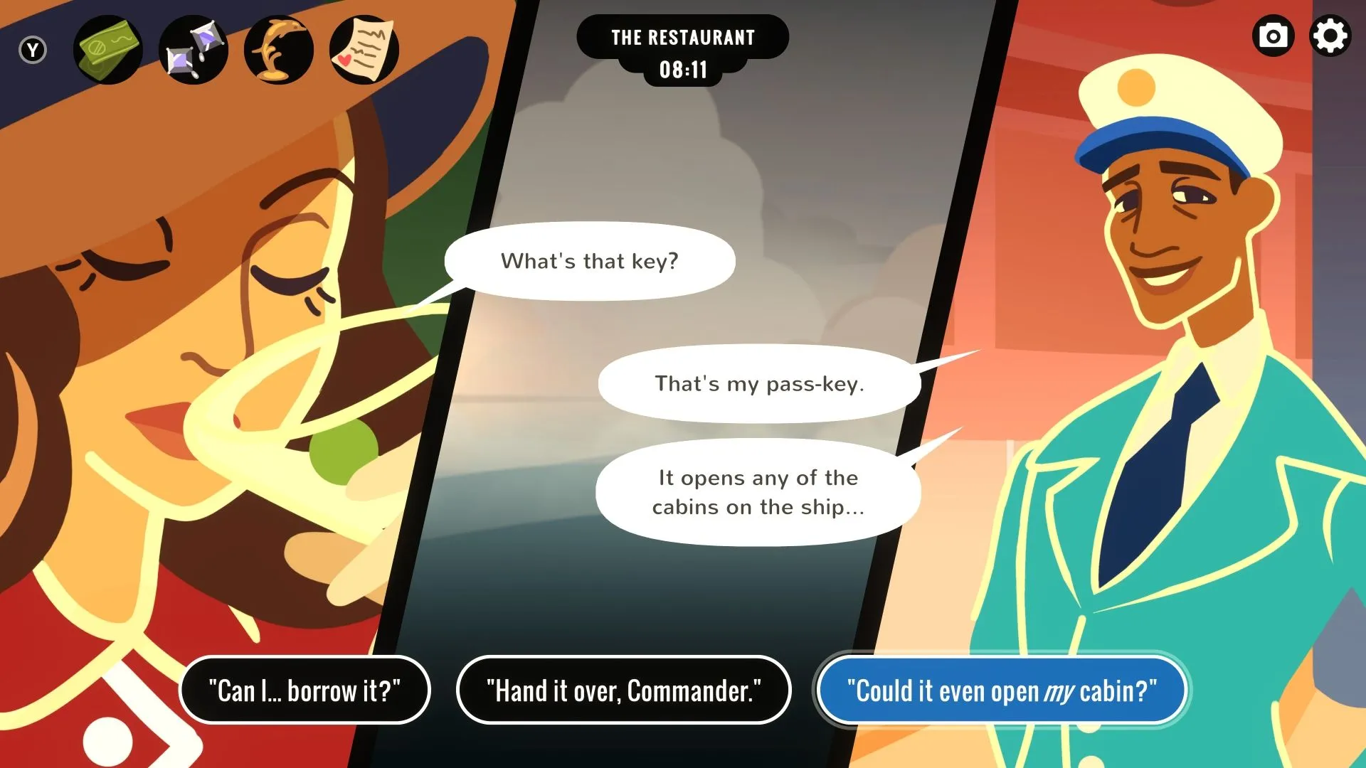 Veronica nói chuyện với Thuyền trưởng Anders trong game Overboard