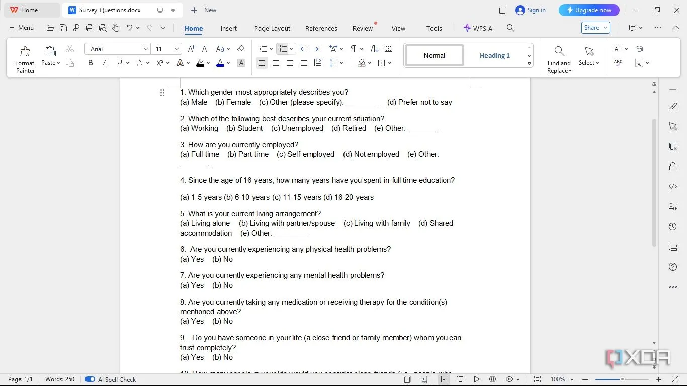 Ví dụ câu hỏi khảo sát mẫu để nhập liệu và phân tích trong SPSS Variable View