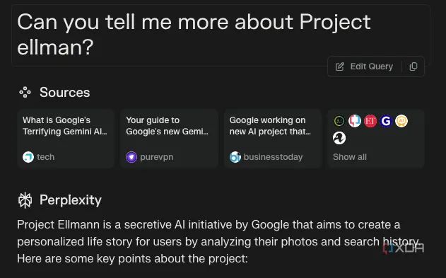 Ví dụ câu hỏi tiếp nối trong cuộc trò chuyện với Perplexity AI về Google