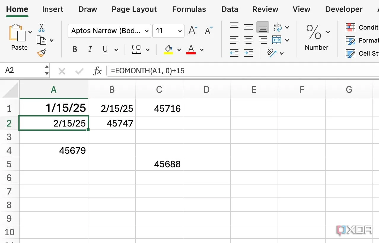 Ví dụ về hàm EOMONTH trong Excel, minh họa sự dễ dàng sử dụng các công thức