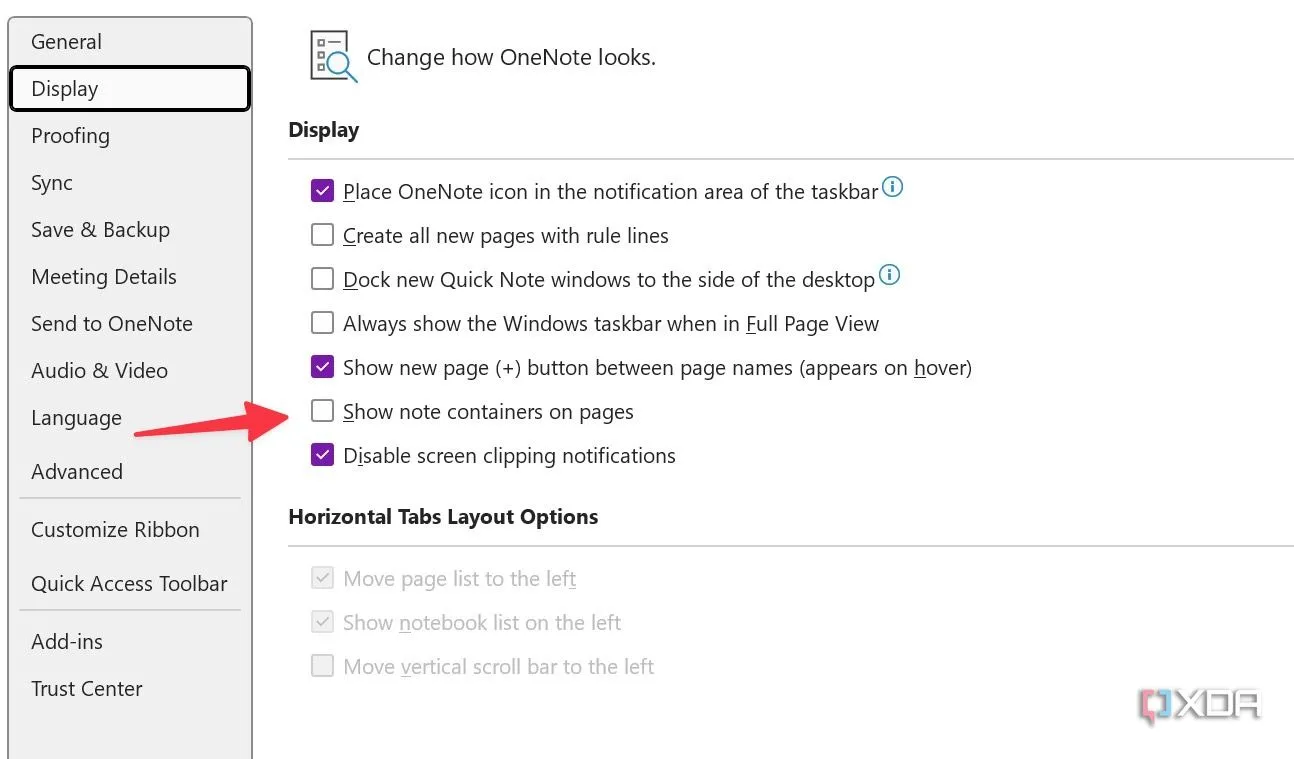 Vô hiệu hóa hiển thị các hộp container ghi chú trên trang OneNote