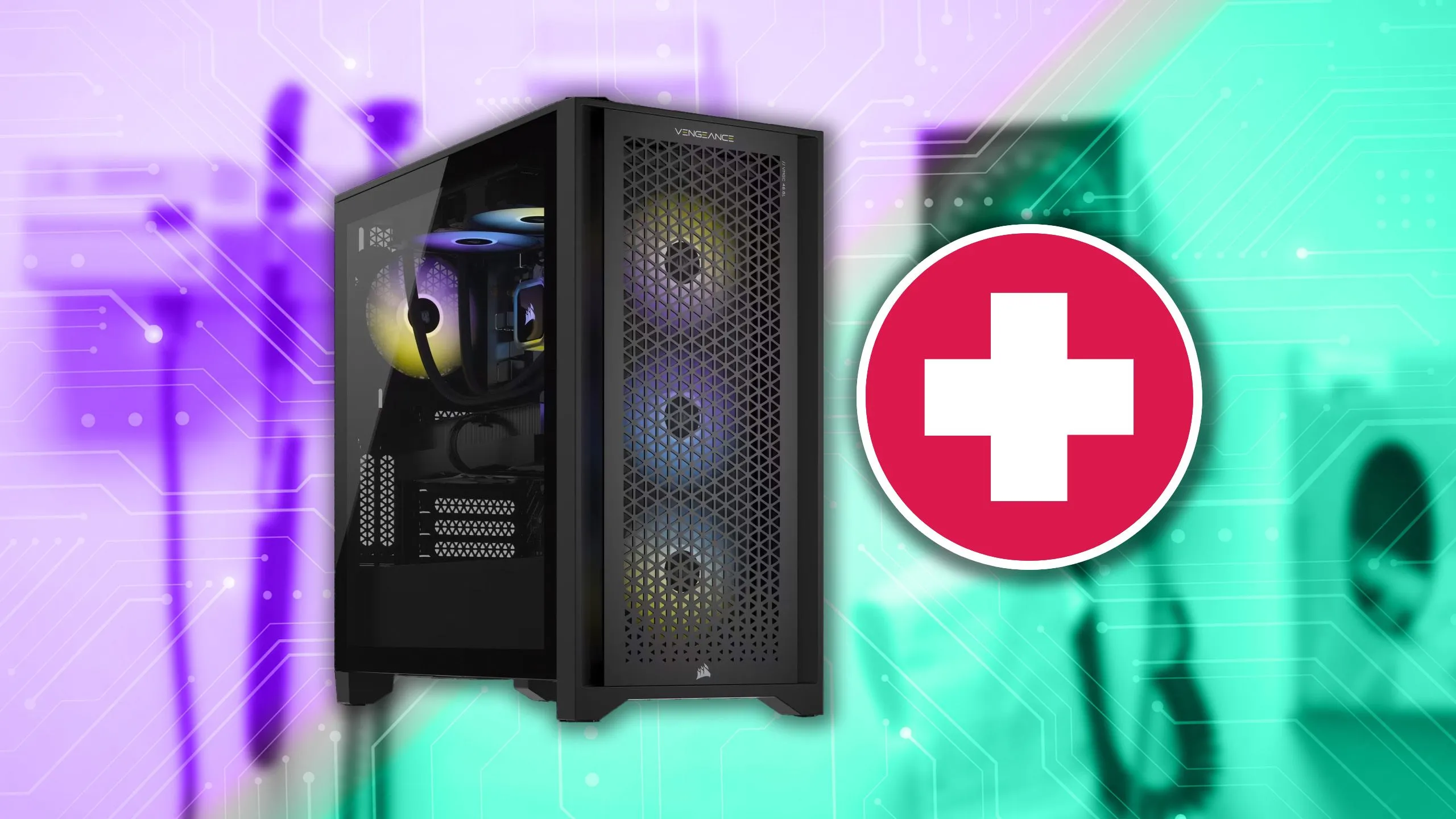 Vỏ máy tính với hình chữ thập trắng, biểu tượng của các thói quen xấu người dùng PC